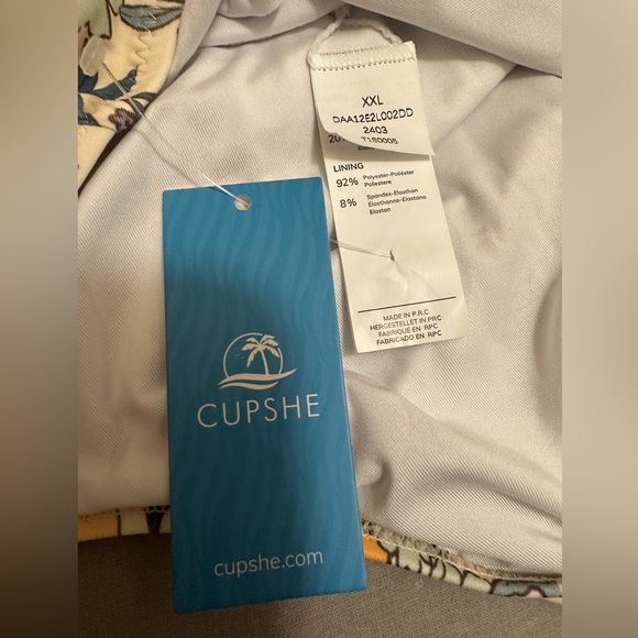 CUPSHE Bathing Suit Women’s Size XXL Ruffled Orange Floral Print V Neck Lace Up - Picture 4 of 6